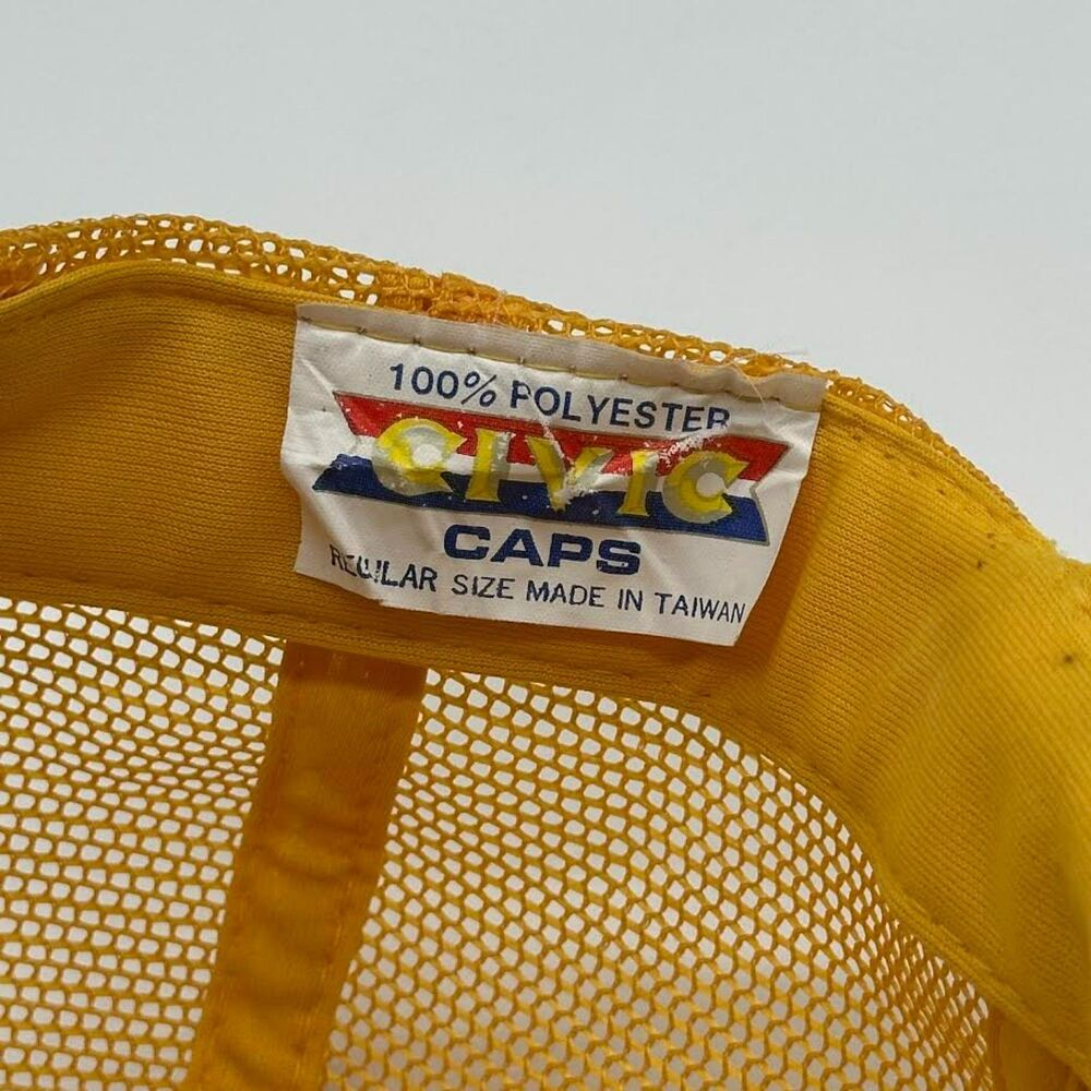 Vtg Super 8 Motel Trucker Hat with Pins Mesh Cap Yellow Snap Back Adj Flat Bill - Picture 9 of 11